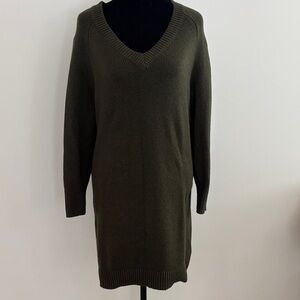 Olive V-Neck Women's Sweater Dress